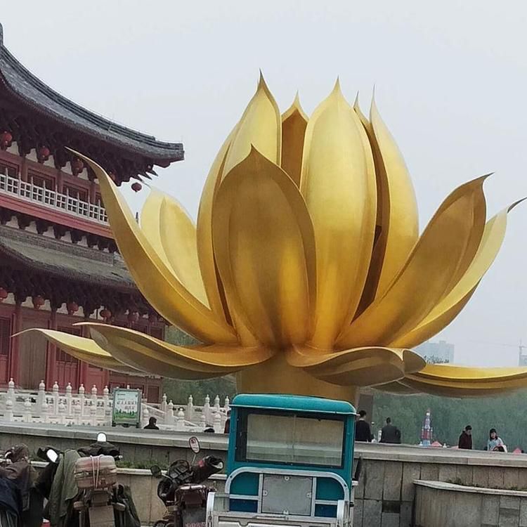 仿真蓮花雕塑 電鍍現(xiàn)代水蓮花雕塑 部隊(duì)花卉雕塑