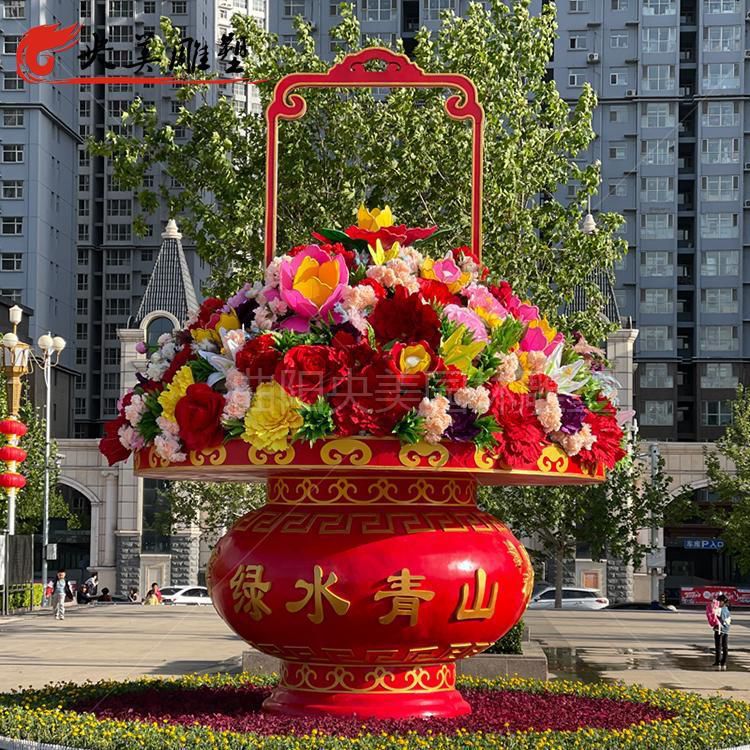 景觀園林花籃雕塑觀賞型，標(biāo)識雕塑，紀(jì)念廣場花籃雕塑展品