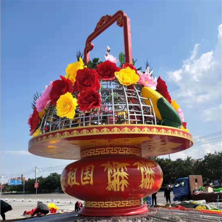 花籃雕塑承接，街景小品，金屬花籃雕塑訂做